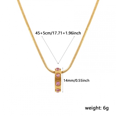 Picture of 18K Real Gold Plated Square Snake Chain Circle Ring Pendant Charm Necklace, 304 Stainless Steel 45cm(17.7") + 5cm(2"), For Women, Pale Lilac Cubic Zirconia October Birthstone Stylish Gift, Eco-friendly PVD Vacuum Plating Waterproof Anti-Tarnish Hypoallergenic, 1 Piece