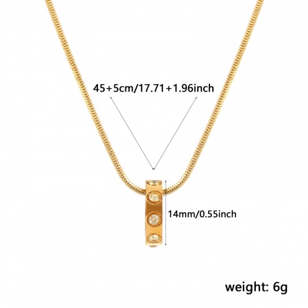 Picture of 18K Real Gold Plated Square Snake Chain Circle Ring Pendant Charm Necklace, 304 Stainless Steel 45cm(17.7") + 5cm(2"), For Women, Yellow Cubic Zirconia November Birthstone Stylish Gift, Eco-friendly PVD Vacuum Plating Waterproof Anti-Tarnish Hypoallergenic, 1 Piece