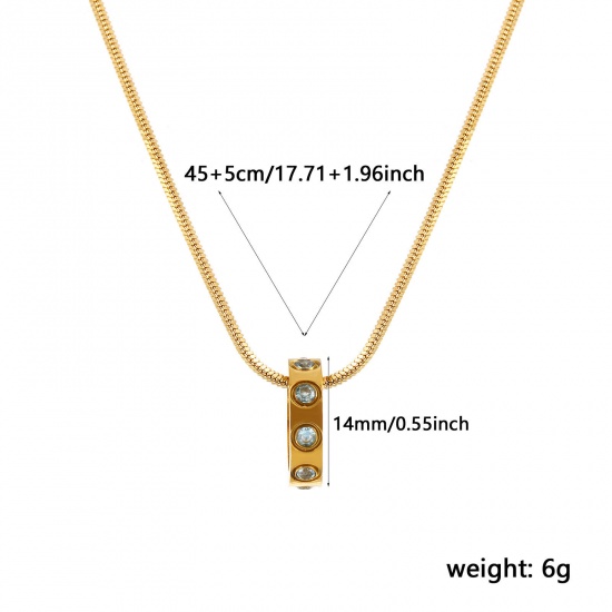 Immagine di 18K Vero Oro Placcato Catena a Serpentina Quadrata Anello Collana con Ciondolo, 304 Acciaio Inossidabile 45cm + 5cm, Per Donne, Lago Blu Pallido Cubic Zirconiae Dicembre Pietre Nascita Elegante Regalo, Placcatura Sottovuoto PVD Ecologica, 1 Pz