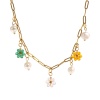 Picture of 18K Real Gold Plated Paperclip Link Chain Flower Pendant Charm Necklace, 304 Stainless Steel & Natural Pearl 42cm(16.5") + 5cm(2"), For Women, Multicolor Exquisite Natural Pastoral Gift, Eco-friendly PVD Vacuum Plating, 1 Piece