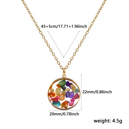 Picture of 18K Real Gold Plated Link Cable Chain Round Pendant Charm Necklace, 304 Stainless Steel & Natural Shell 45cm(17.7") + 5cm(2"), For Women, Multicolor Handmade Resin Jewelry Real Gravel Stylish Gift, Eco-friendly PVD Vacuum Plating Waterproof Anti-Tarnish Hypoallergenic, 1 Piece