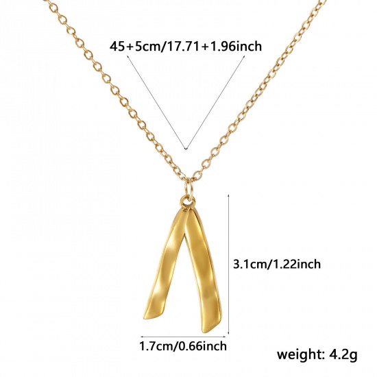 Immagine di 18K Vero Oro Placcato Catena a Cavo Nastro Collana con Ciondolo, 304 Acciaio Inossidabile 45cm + 5cm, Per Donne, Squisito Elegante Regalo, Placcatura Sottovuoto PVD Ecologica, 1 Pz