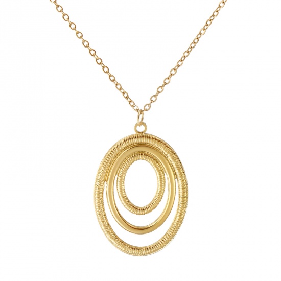 Immagine di 18K Vero Oro Placcato Catena a Cavo Ovale Collana con Ciondolo, 304 Acciaio Inossidabile 45cm + 5cm, Per Donne, Filigrana, Geometrico Elegante Regalo, Placcatura Sottovuoto PVD Ecologica, 1 Pz