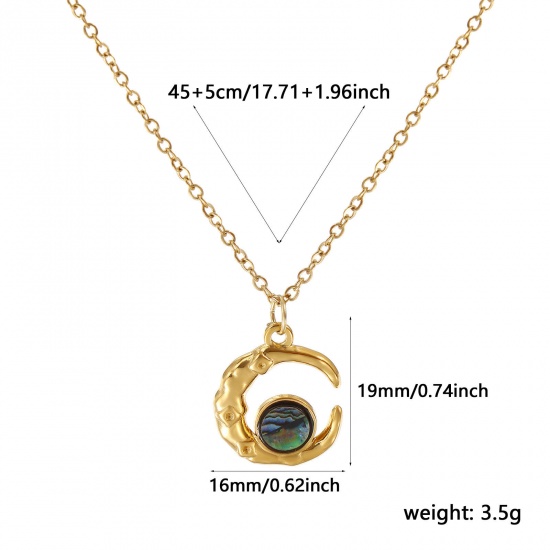 18Kリアルゴールドメッキ 小豆チェーン・あづきチェーン 月 ペンダントネックレス、 304ステンレス鋼 & 天然シェル 45cm + 5cm、 女性のため、 多色 宇宙銀河シリーズ レトロ ビンテージ プレゼント、 エコフレンドリー PVD真空メッキ、 1 本 の画像