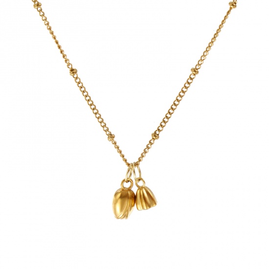Image de Collier à Breloques Fleur de Lotus Plaqué Or Véritable 18K en 304 Acier Inoxydable Pour Femmes, Chaîne Maille Cheval 45cm + 5cm, 3D, Exquis À la Mode Cadeau, Revêtement sous Vide PVD Respectueux de l'Environnement, 1 Pièce