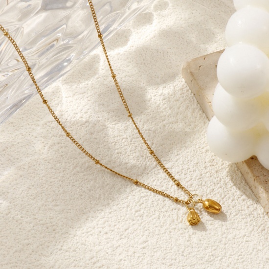 Image de Collier à Breloques Fleur de Lotus Plaqué Or Véritable 18K en 304 Acier Inoxydable Pour Femmes, Chaîne Maille Cheval 45cm + 5cm, 3D, Exquis À la Mode Cadeau, Revêtement sous Vide PVD Respectueux de l'Environnement, 1 Pièce