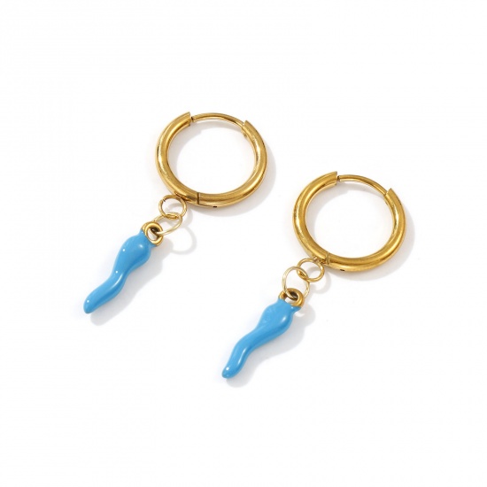 Immagine di 1 Paio Placcatura Sottovuoto PVD Ecologica Elegante Squisito 18K Vero Oro Placcato Blu 304 Acciaio Inossidabile Peperone Smalto Orecchini Circolari Per Donne Regalo 3.9cm x 1.6cm, Posta / Filo Dimensione: 1mm(18 misura)