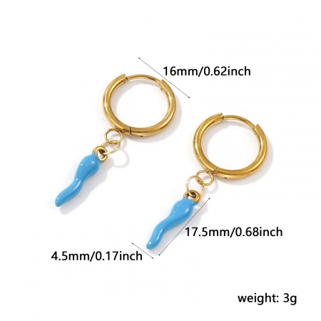 Immagine di 1 Paio Placcatura Sottovuoto PVD Ecologica Impermeabile Anti-Ossidante Ipoallergenico Elegante Squisito 18K Vero Oro Placcato Blu 304 Acciaio Inossidabile Corno Italiano Peperoncino Smalto Orecchini Circolari Per Donne Regalo 3.9cm x 1.6cm, Posta / Filo Dimensione: 1mm(18 misura)