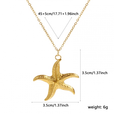 Image de Collier à Breloques En Gros Plaqué Or Véritable 18K en 304 Acier Inoxydable, Etoile de Mer Chaîne Maille Forçat, aux Femmes Placage Sous Vide PVD Écologique Imperméable Anti-ternissement Hypoallergénique Bijoux d'Océan À la Mode Cadeau Bijoux pour Détaillants 45cm + 5cm long, 1 Pièce