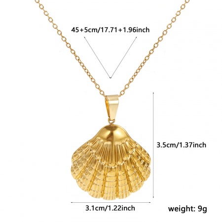 Picture of Wholesale Shell Pendant Charm Necklace, 18K Real Gold Plated 304 Stainless Steel Link Cable Chain, Women's Eco-friendly PVD Vacuum Plating Waterproof Anti-Tarnish Hypoallergenic Ocean Jewelry Stylish Gift Jewelry For Retailer, 45cm(17.7") + 5cm(2") long, 1 Piece