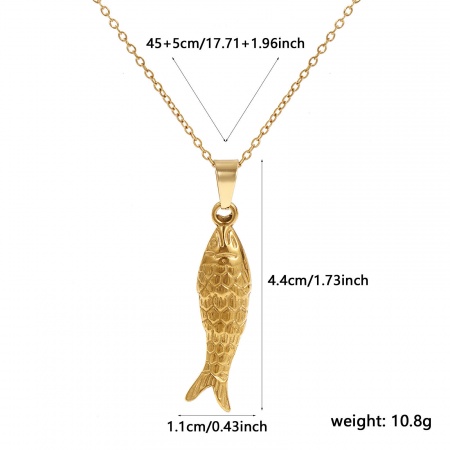 Picture of Wholesale Goldfish 3D Pendant Charm Necklace, 18K Real Gold Plated 304 Stainless Steel Link Cable Chain, Women's Eco-friendly PVD Vacuum Plating Waterproof Anti-Tarnish Hypoallergenic Ocean Jewelry Stylish Gift Jewelry For Retailer, 45cm(17.7") + 5cm(2") long, 1 Piece