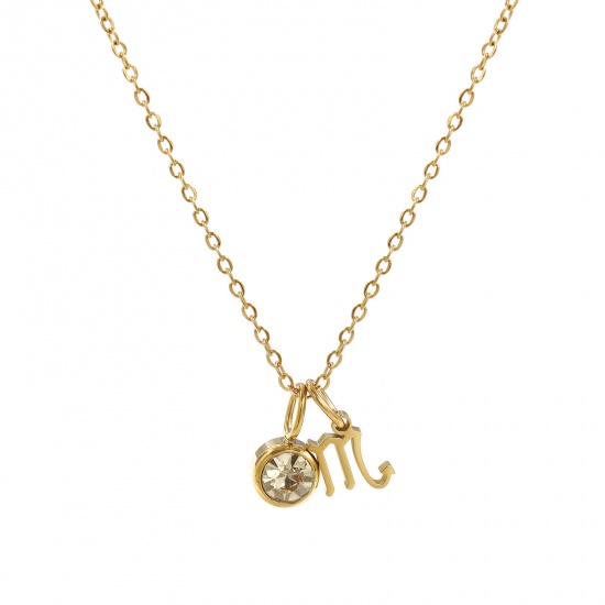 Image de 18K Real Gold Plated Link Cable Chain Scorpio Sign Of Zodiac Constellations Pendant Charm Necklace, 304 Stainless Steel 45cm(17.7") + 5cm(2"), For Women, Light Yellow Rhinestone November Birthstone Retro Gift, Eco-friendly PVD Vacuum Plating, 1 Piece