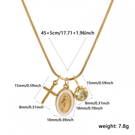 Picture of Wholesale Cross Jesus White Light Yellow Rhinestone November Birthstone Pendant Charm Necklace, 18K Real Gold Plated 304 Stainless Steel Square Snake Chain, Women's Eco-friendly PVD Vacuum Plating Waterproof Anti-Tarnish Hypoallergenic Religious Retro Gift Jewelry For Retailer, 45cm(17.7") + 5cm(2")