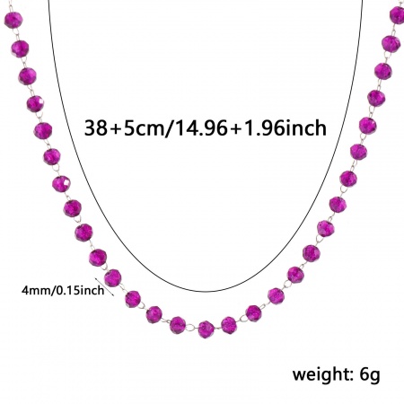 Imagen de Febrero Púrpura Oscuro Collares Al Por Mayor, Cadena de Cuentas Tono de Plata 304 Acero Inoxidable & Vidrio, Unisex Respetuoso del Medio Ambiente Sencillo Piedra de Nacimiento Regalo Joyería Para Minorista, 38cm + 5cm longitud, Tamaño de la Cadena: 4mm, 1 Unidad
