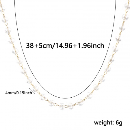 Immagine di Aprile Trasparente Collana All'Ingrosso, Catena di Perline Placcato Oro 18K 304 Acciaio Inossidabile & Vetro, Unisex Placcatura Sottovuoto PVD Ecologica Semplice Pietre Nascita Regalo Gioielli Per Rivenditore, 38cm + 5cm Lunghezza, Dimensione della Catena: 4mm, 1 Pz