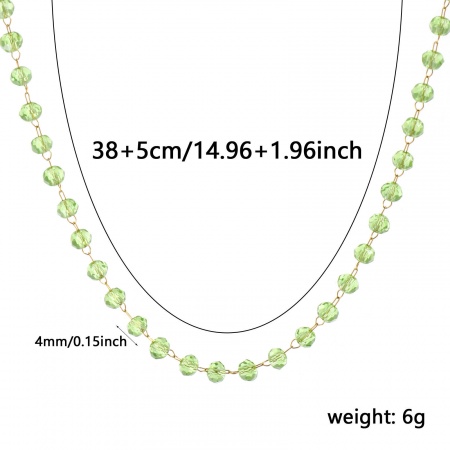 Immagine di Agosto Verde Chiaro Collana All'Ingrosso, Catena di Perline Placcato Oro 18K 304 Acciaio Inossidabile & Vetro, Unisex Placcatura Sottovuoto PVD Ecologica Semplice Pietre Nascita Regalo Gioielli Per Rivenditore, 38cm + 5cm Lunghezza, Dimensione della Catena: 4mm, 1 Pz