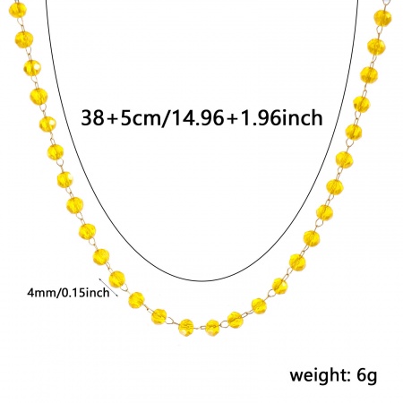 Immagine di Novembre Giallo Collana All'Ingrosso, Catena di Perline Placcato Oro 18K 304 Acciaio Inossidabile & Vetro, Unisex Placcatura Sottovuoto PVD Ecologica Semplice Pietre Nascita Regalo Gioielli Per Rivenditore, 38cm + 5cm Lunghezza, Dimensione della Catena: 4mm, 1 Pz