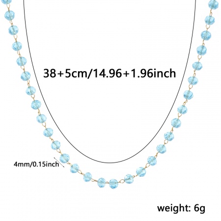 Immagine di Dicembre Lago Blu Collana All'Ingrosso, Catena di Perline Placcato Oro 18K 304 Acciaio Inossidabile & Vetro, Unisex Placcatura Sottovuoto PVD Ecologica Semplice Pietre Nascita Regalo Gioielli Per Rivenditore, 38cm + 5cm Lunghezza, Dimensione della Catena: 4mm, 1 Pz