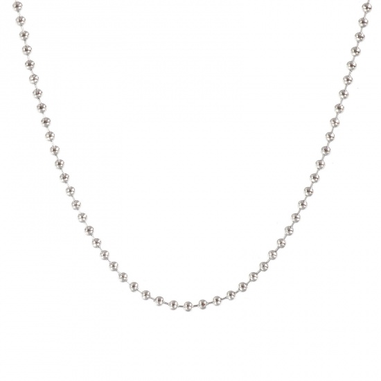 Picture of 1 Piece Silver Tone Ball Chain Necklace, 304 Stainless Steel 45cm(17.7") + 5cm(2"), Chain Size: 2mm, For Women, Minimalist Exquisite Gift, Eco-friendly