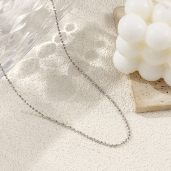 Picture of 1 Piece Silver Tone Ball Chain Necklace, 304 Stainless Steel 45cm(17.7") + 5cm(2"), Chain Size: 2mm, For Women, Minimalist Exquisite Gift, Eco-friendly