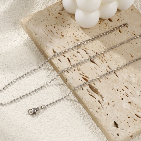 Picture of 1 Piece Silver Tone Ball Chain Necklace, 304 Stainless Steel 45cm(17.7") + 5cm(2"), Chain Size: 2mm, For Women, Minimalist Exquisite Gift, Eco-friendly