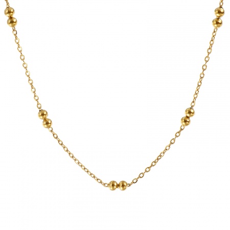 Picture of Wholesale Beaded Chain Station Necklace, 18K Real Gold Plated 304 Stainless Steel, Unisex Eco-friendly Exquisite Gift Jewelry For Retailer, 45cm(17.7") + 5cm(2") long, Chain Size: 1.6mm, 1 Piece