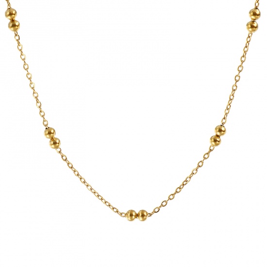 Imagen de 1 Unidad 18K Oro Real Chapado Cadena de Cuentas Collares, 304 Acero Inoxidable 45cm + 5cm, Tamaño de la cadena: 1.6mm, Para Mujeres, Minimalista Exquisito Regalo, Respetuoso del Medio Ambiente