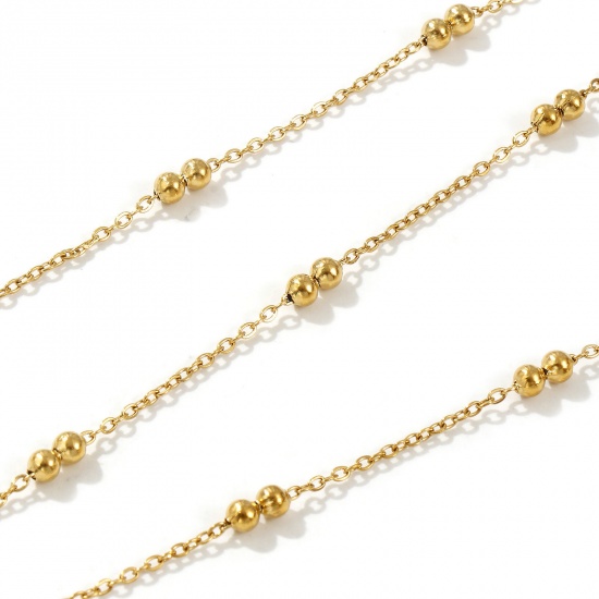 Imagen de 1 Unidad 18K Oro Real Chapado Cadena de Cuentas Collares, 304 Acero Inoxidable 45cm + 5cm, Tamaño de la cadena: 1.6mm, Para Mujeres, Minimalista Exquisito Regalo, Respetuoso del Medio Ambiente
