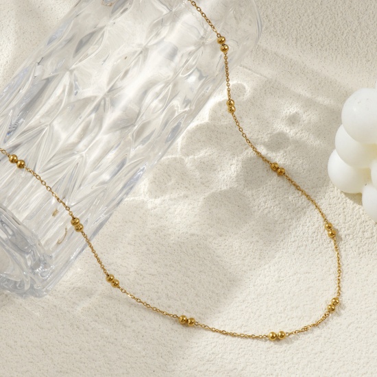 Imagen de 1 Unidad 18K Oro Real Chapado Cadena de Cuentas Collares, 304 Acero Inoxidable 45cm + 5cm, Tamaño de la cadena: 1.6mm, Para Mujeres, Minimalista Exquisito Regalo, Respetuoso del Medio Ambiente