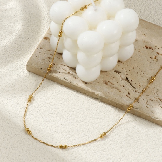 Imagen de 1 Unidad 18K Oro Real Chapado Cadena de Cuentas Collares, 304 Acero Inoxidable 45cm + 5cm, Tamaño de la cadena: 1.6mm, Para Mujeres, Minimalista Exquisito Regalo, Respetuoso del Medio Ambiente