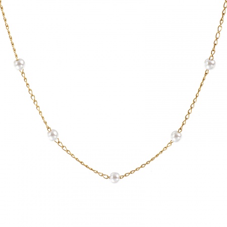 Picture of Wholesale White Imitation Pearl Beaded Chain Station Necklace, 18K Real Gold Plated 304 Stainless Steel & Acrylic, Women's Eco-friendly Exquisite Gift Jewelry For Retailer, 45cm(17.7") + 5cm(2") long, Chain Size: 4mm, 1 Piece