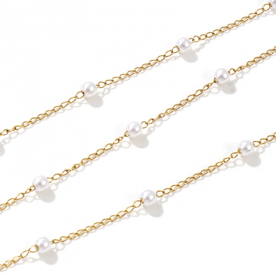 Immagine di 1 Pz 18K Vero Oro Placcato Catena di Perline Collana, 304 Acciaio Inossidabile & Acrilato 45cm + 5cm, Dimensione della Catena: 1.4mm, Per Donne, Bianco Perla Imitato Acrilico, Minimalista Squisito Regalo, Ecologico