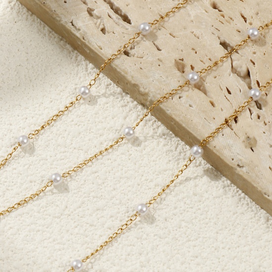 Immagine di 1 Pz 18K Vero Oro Placcato Catena di Perline Collana, 304 Acciaio Inossidabile & Acrilato 45cm + 5cm, Dimensione della Catena: 1.4mm, Per Donne, Bianco Perla Imitato Acrilico, Minimalista Squisito Regalo, Ecologico