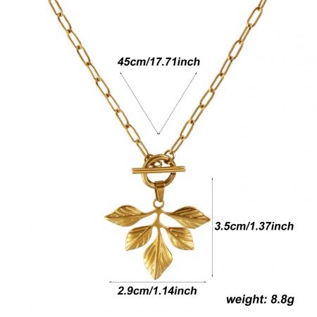 Picture of Wholesale Leaf Pendant Charm Necklace, 18K Real Gold Plated 304 Stainless Steel Paperclip Link Chain, Women's Eco-friendly PVD Vacuum Plating Waterproof Anti-Tarnish Hypoallergenic Casual Natural Pastoral Gift Jewelry For Retailer, 45cm(17.7") long, 1 Piece