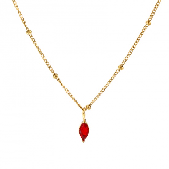 Immagine di 18K Real Gold Plated Curb Link Chain Marquise Pendant Charm Necklace, 304 Stainless Steel 45cm(17.7") + 5cm(2"), For Women, Wine Red Cubic Zirconia January Birthstone Stylish Gift, Eco-friendly PVD Vacuum Plating, 1 Piece