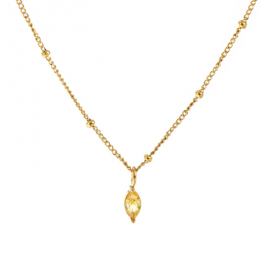 Immagine di 18K Real Gold Plated Curb Link Chain Marquise Pendant Charm Necklace, 304 Stainless Steel 45cm(17.7") + 5cm(2"), For Women, Yellow Cubic Zirconia November Birthstone Stylish Gift, Eco-friendly PVD Vacuum Plating, 1 Piece