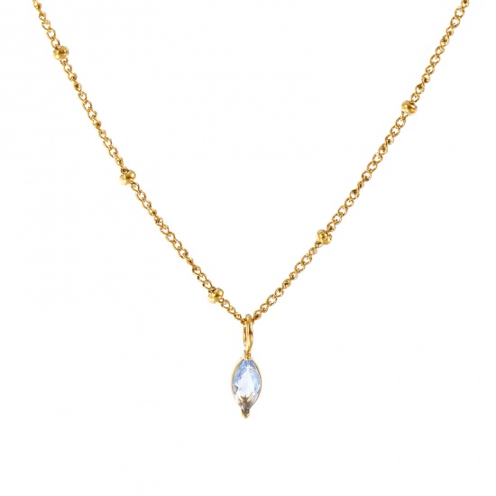 Immagine di 18K Real Gold Plated Curb Link Chain Marquise Pendant Charm Necklace, 304 Stainless Steel 45cm(17.7") + 5cm(2"), For Women, Light Blue Cubic Zirconia December Birthstone Stylish Gift, Eco-friendly PVD Vacuum Plating, 1 Piece