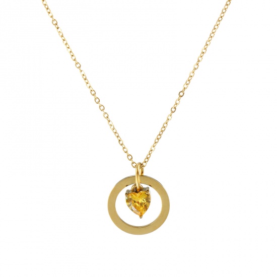18K Real Gold Plated Link Cable Chain Heart Pendant Charm Necklace, 304 Stainless Steel 45cm(17.7") + 5cm(2"), For Women, Yellow Cubic Zirconia Hollow, Valentine's Day Dainty Gift, Eco-friendly PVD Vacuum Plating, 1 Piece の画像