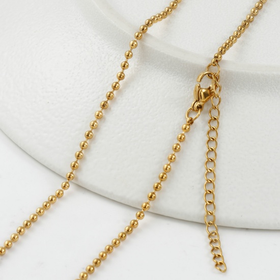 Immagine di 2 Pz 18K Vero Oro Placcato Catena a Pallini Collana, 304 Acciaio Inossidabile 45cm + 5cm, Dimensione della Catena: 2mm, Per Donne, Minimalista Squisito Regalo, Placcatura Sottovuoto PVD Ecologica
