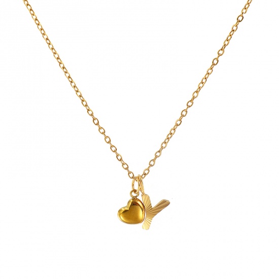 Bild von 18K Real Gold Plated Link Cable Chain Heart Pendant Charm Necklace, 304 Stainless Steel 45cm(17.7") + 5cm(2"), For Women, Message " Y " Valentine's Day Stylish Gift, Eco-friendly PVD Vacuum Plating, 1 Piece