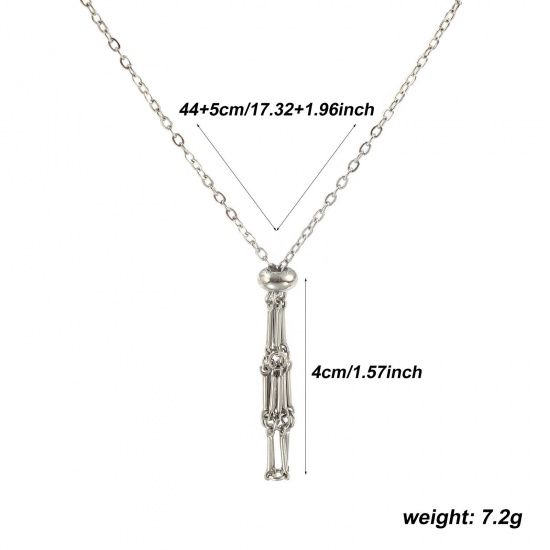 Image de Collier Cage Porte-pierre Vide Argent Mat en 304 Acier Inoxydable Pour Femmes, Chaîne Maille Forçat 44cm + 5cm, Réglable, Exquis À la Mode Cadeau, Respectueux de la Nature, 1 Pièce