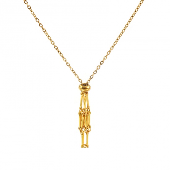Image de Collier Cage Porte-pierre Vide Plaqué Or Véritable 18K en 304 Acier Inoxydable Pour Femmes, Chaîne Maille Forçat 44cm + 5cm, Réglable, Exquis À la Mode Cadeau, Revêtement sous Vide PVD Respectueux de l'Environnement, 1 Pièce
