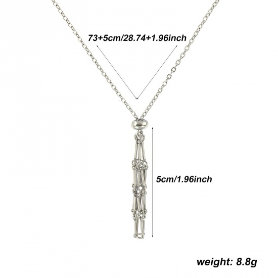 Image de Collier Cage Porte-pierre Vide Argent Mat en 304 Acier Inoxydable Pour Femmes, Chaîne Maille Forçat 58cm + 5cm, Réglable, Exquis À la Mode Cadeau, Respectueux de la Nature, 1 Pièce