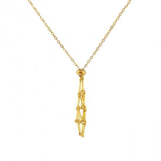 Image de Collier Cage Porte-pierre Vide Plaqué Or Véritable 18K en 304 Acier Inoxydable Pour Femmes, Chaîne Maille Forçat 58cm + 5cm, Réglable, Exquis À la Mode Cadeau, Revêtement sous Vide PVD Respectueux de l'Environnement, 1 Pièce