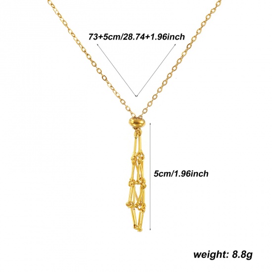 Image de Collier Cage Porte-pierre Vide Plaqué Or Véritable 18K en 304 Acier Inoxydable Pour Femmes, Chaîne Maille Forçat 58cm + 5cm, Réglable, Exquis À la Mode Cadeau, Revêtement sous Vide PVD Respectueux de l'Environnement, 1 Pièce