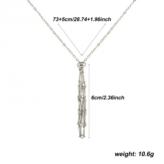 Image de Collier Cage Porte-pierre Vide Argent Mat en 304 Acier Inoxydable Pour Femmes, Chaîne Maille Forçat 73cm + 5cm, Réglable, Exquis À la Mode Cadeau, Respectueux de la Nature, 1 Pièce