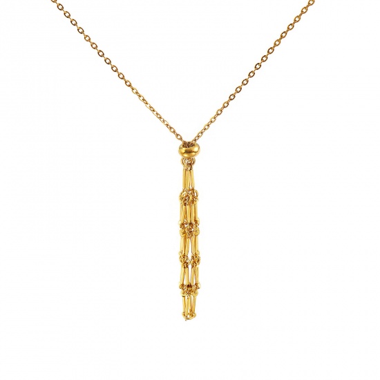Image de Collier Cage Porte-pierre Vide Plaqué Or Véritable 18K en 304 Acier Inoxydable Pour Femmes, Chaîne Maille Forçat 73cm + 5cm, Réglable, Exquis À la Mode Cadeau, Revêtement sous Vide PVD Respectueux de l'Environnement, 1 Pièce