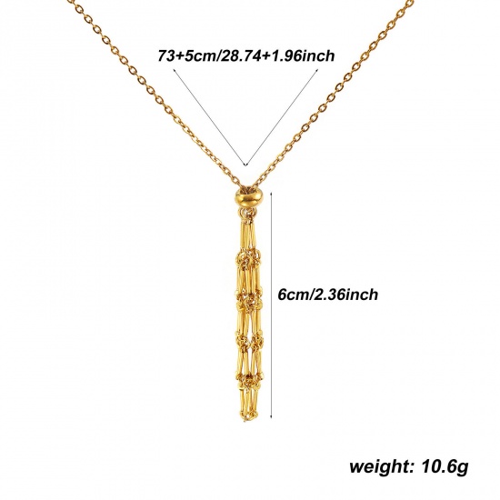 Image de Collier Cage Porte-pierre Vide Plaqué Or Véritable 18K en 304 Acier Inoxydable Pour Femmes, Chaîne Maille Forçat 73cm + 5cm, Réglable, Exquis À la Mode Cadeau, Revêtement sous Vide PVD Respectueux de l'Environnement, 1 Pièce