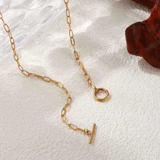 Immagine di 1 Pz 18K Vero Oro Placcato Catena a Graffetta Collana, 304 Acciaio Inossidabile 50cm, Dimensione della Catena: 3mm, Per Donne, Minimalista Squisito Regalo, Placcatura Sottovuoto PVD Ecologica