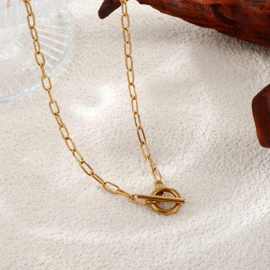Immagine di 1 Pz 18K Vero Oro Placcato Catena a Graffetta Collana, 304 Acciaio Inossidabile 50cm, Dimensione della Catena: 3mm, Per Donne, Minimalista Squisito Regalo, Placcatura Sottovuoto PVD Ecologica